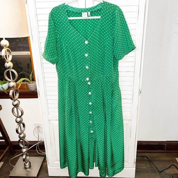 Nienhaus Lotz 100% Silk Green Polka Dot Maxi Dress L/ XL - Picture 1 of 6